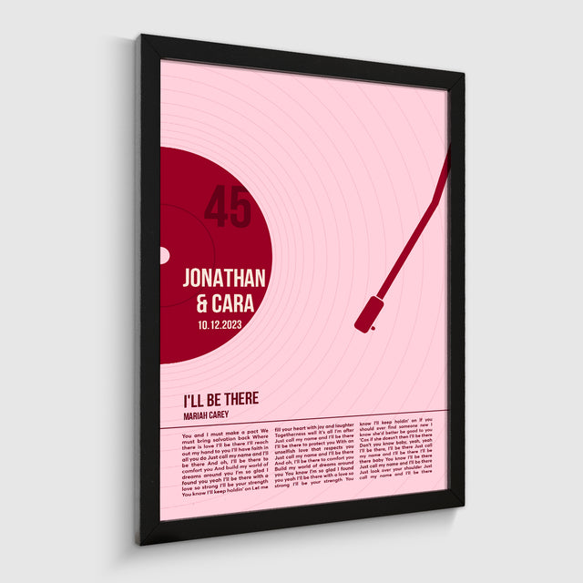 Song Lyrics Framed Print, Minimalist Tickled Pink Vinyl Record Wall Art