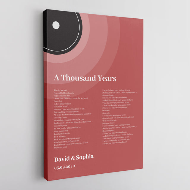 Maroon Vinyl Record Canvas Print, Personalized Song Lyrics Canvas Wall Art