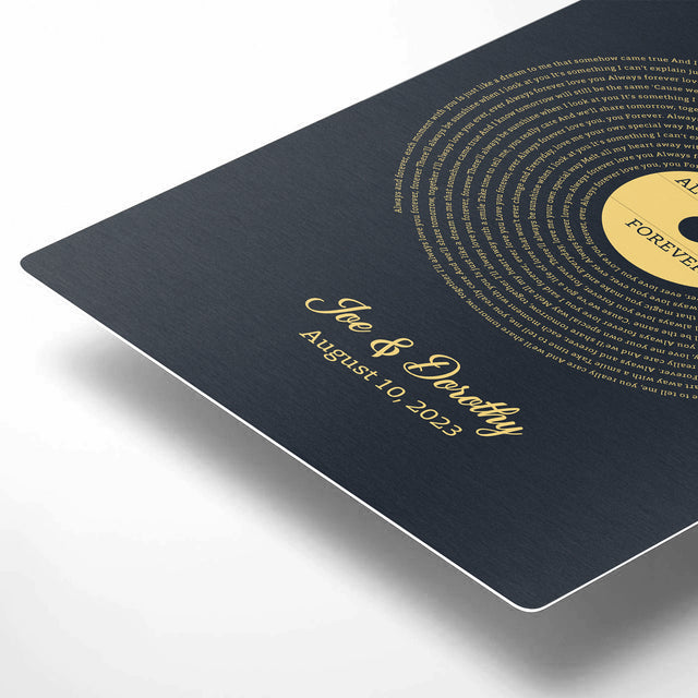 Personalized Gold Vinyl Song Lyrics Metal Print - Golden Anniversary