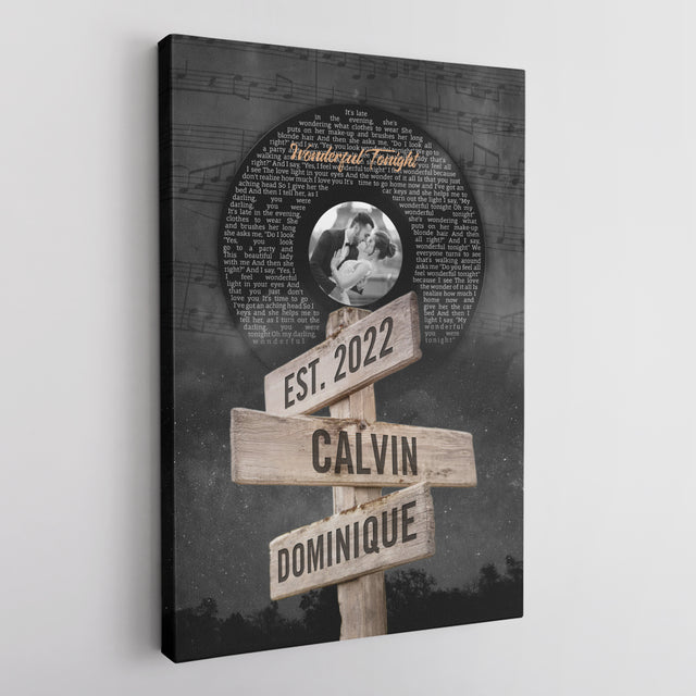 Custom Song Lyrics And Upload Photo, Vinyl Record Street Sign Style, Canvas Wall Art