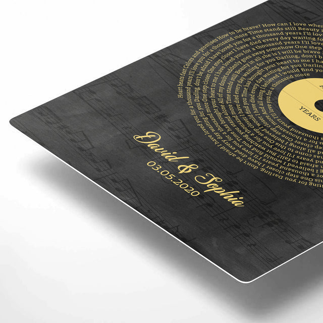 Personalized Gold Vinyl Record Song Lyrics Metal Print