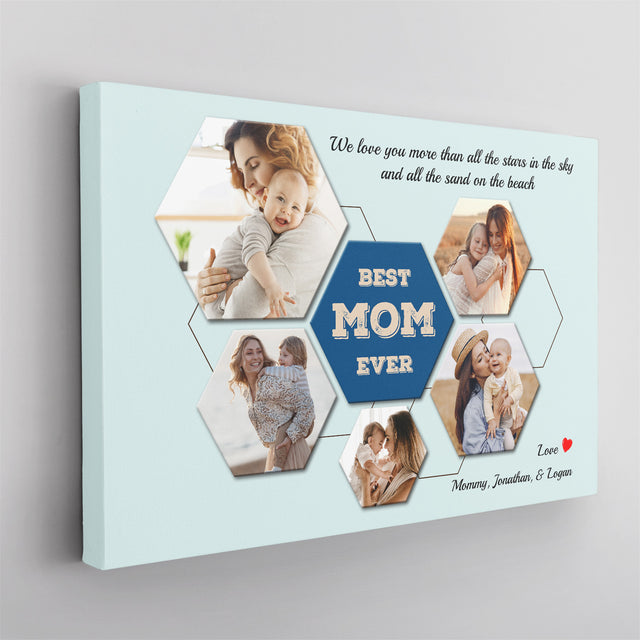 Best Mom Ever Custom Hexagon Photo Collage Canvas 5 Pictures