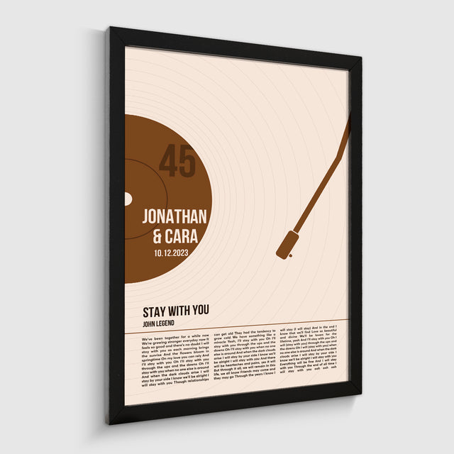 Song Lyrics Framed Print, Minimalist Sandy Vinyl Record Wall Art