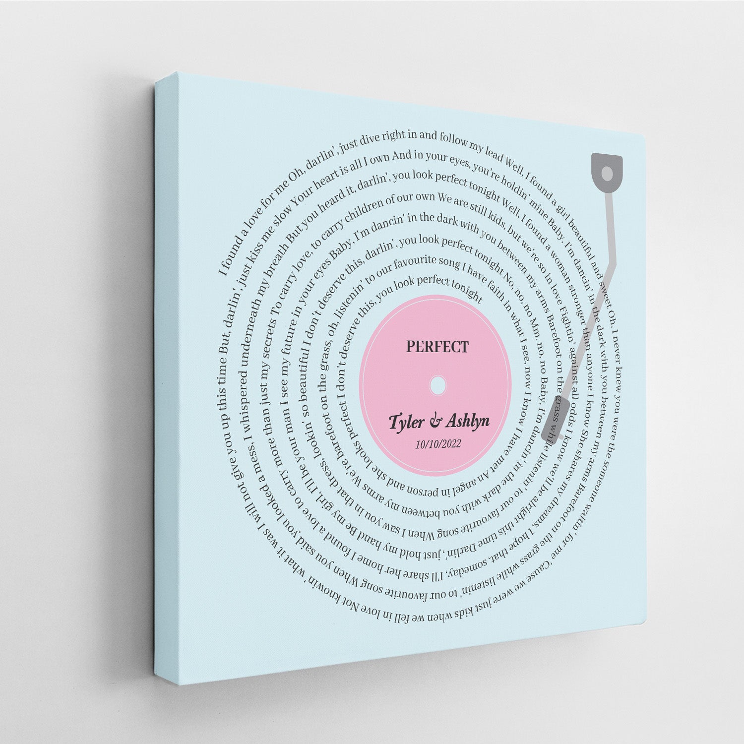 Pastel Vinyl Record Canvas Print, Personalized Song Lyrics Canvas Wall Art