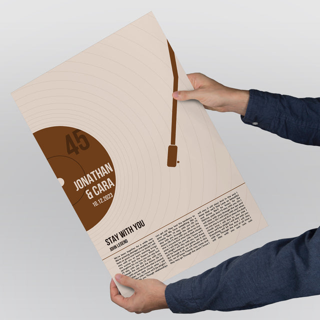 Song Lyrics Framed Print, Minimalist Sandy Vinyl Record Wall Art