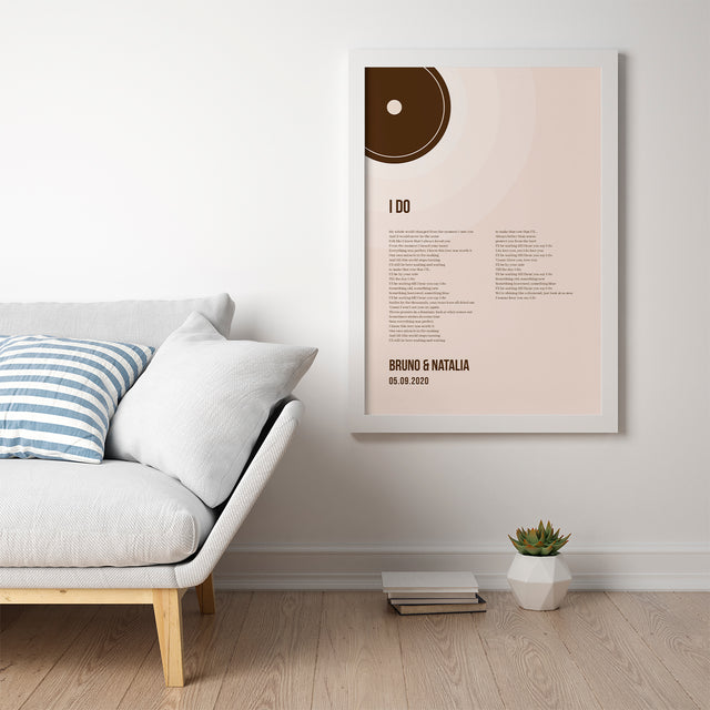 Minimalist Sandy Vinyl Record, Custom Song Lyrics Framed Art Print