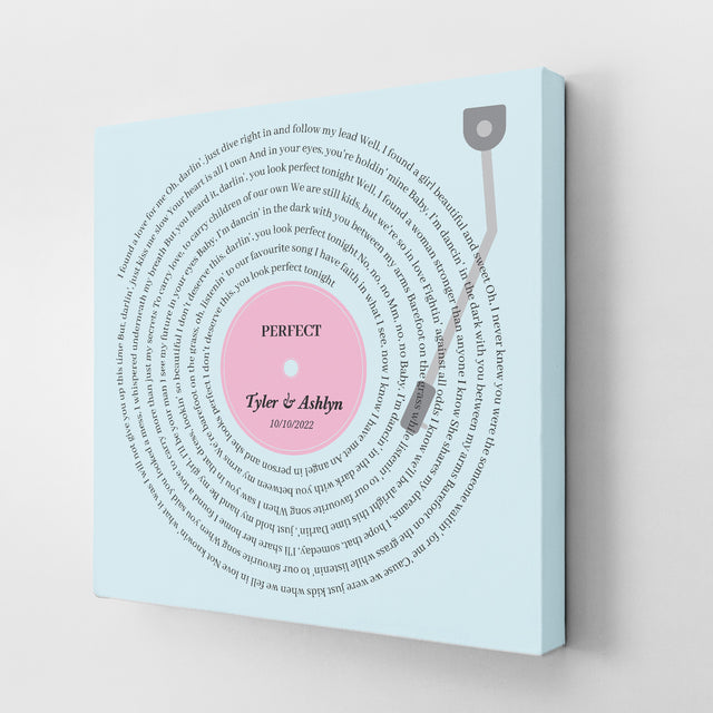 Pastel Vinyl Record Canvas Print, Personalized Song Lyrics Canvas Wall Art