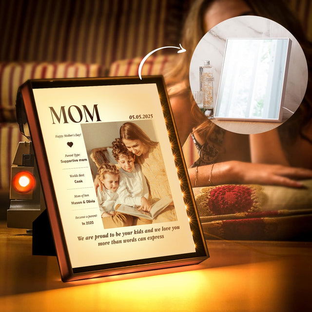 Custom LED Mirror Frame Lamp – Personalized Photo & Magazine Cover for Mom