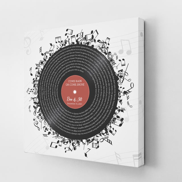 Custom Song Lyrics, Customizable Name And Date, Record Player Square Canvas Wall Art