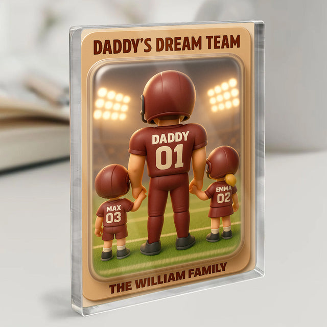 Daddy's Team Football - Personalized Family Name Acrylic Plaque