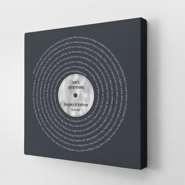 Minimalist Wall Art Canvas, Personalized Name and Silver Lyrics