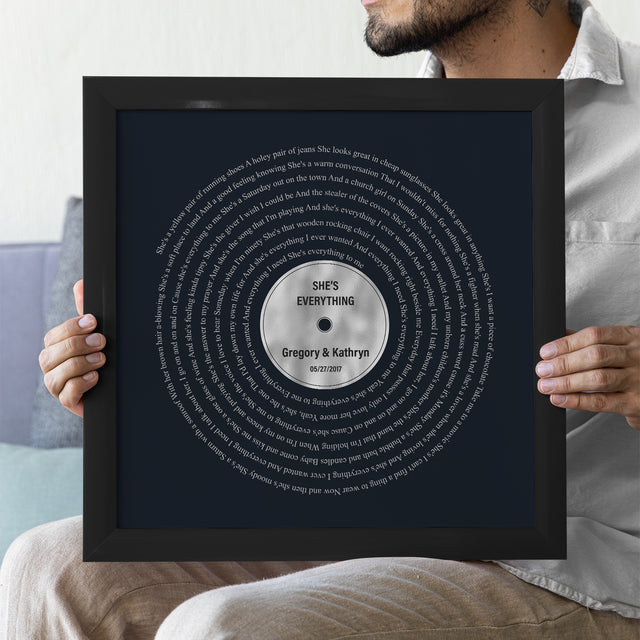 Personalized Vinyl Record Framed Art Print, Lyrics on Wall Art