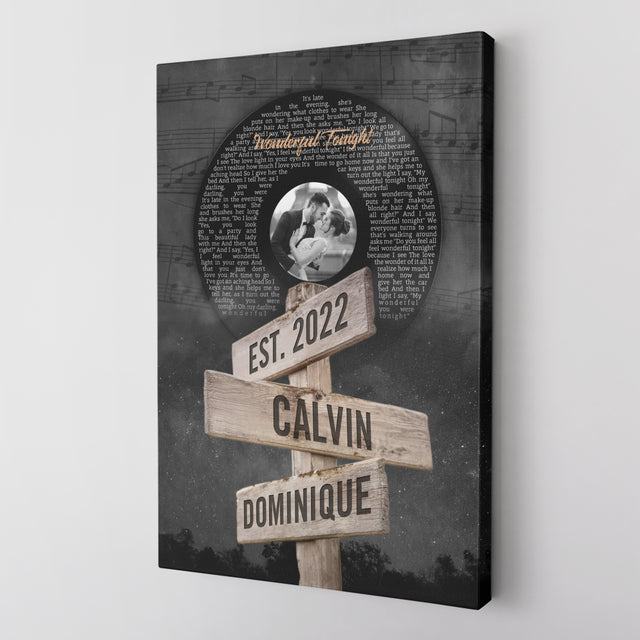 Custom Song Lyrics And Upload Photo, Vinyl Record Street Sign Style, Canvas Wall Art