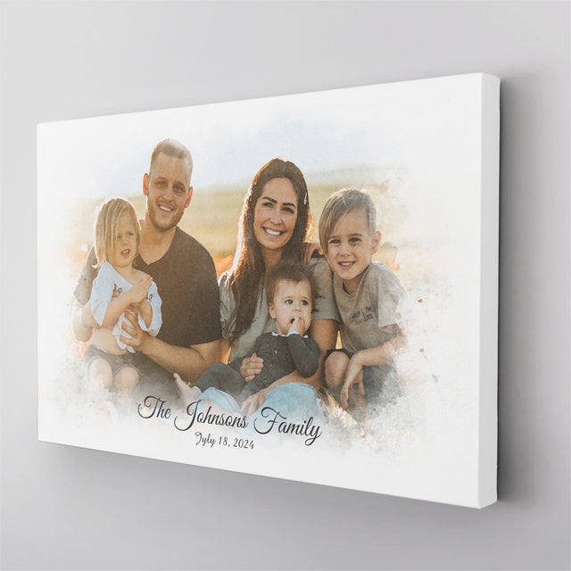 Custom Watercolor Family Portrait Canvas