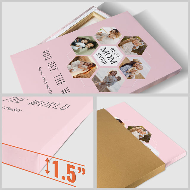 Best Mom Ever Custom Hexagon Photo Collage Canvas 6 Pictures