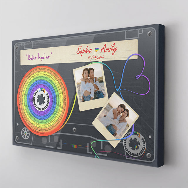 Custom Song Lyrics, Upload Photo And Customizable Text Cassette Tape, Rainbow Art, LGBT Canvas Wall Art