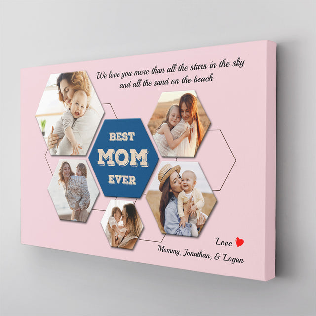 Best Mom Ever Custom Hexagon Photo Collage Canvas 5 Pictures