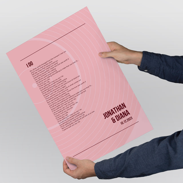 Song Lyrics Wall Art, Minimalist Tickled Pink Vinyl Record Framed Art Print