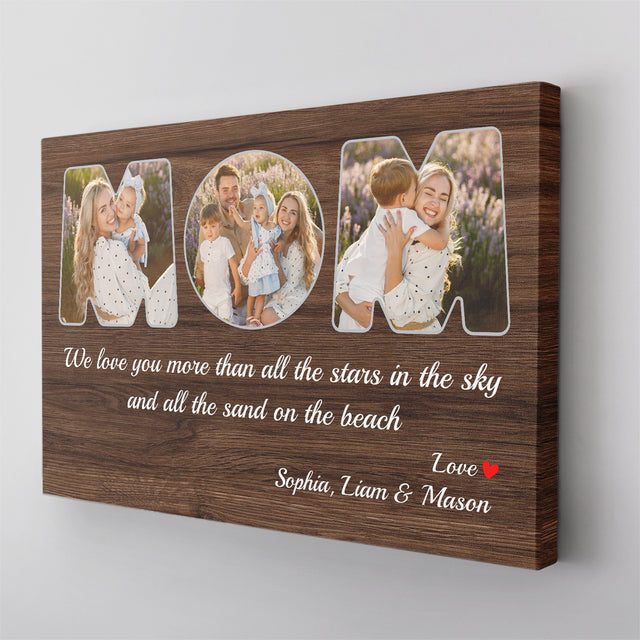 Mom Custom Photo - Customizable Dark Wood Background Canvas