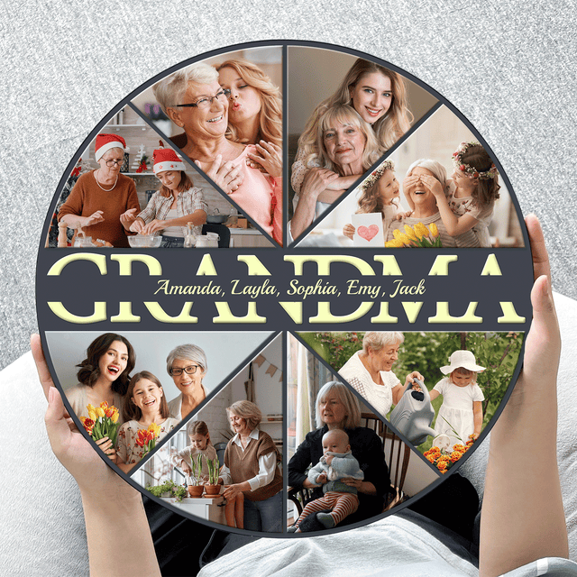 Grandma Custom Upload Photo, Customizable Name, Gift For Mother's Day, Round Wood Sign