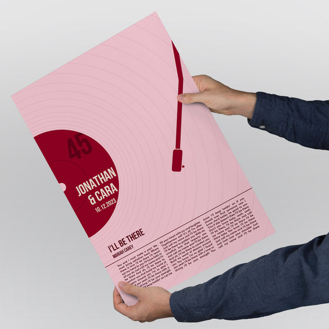 Song Lyrics Framed Print, Minimalist Tickled Pink Vinyl Record Wall Art