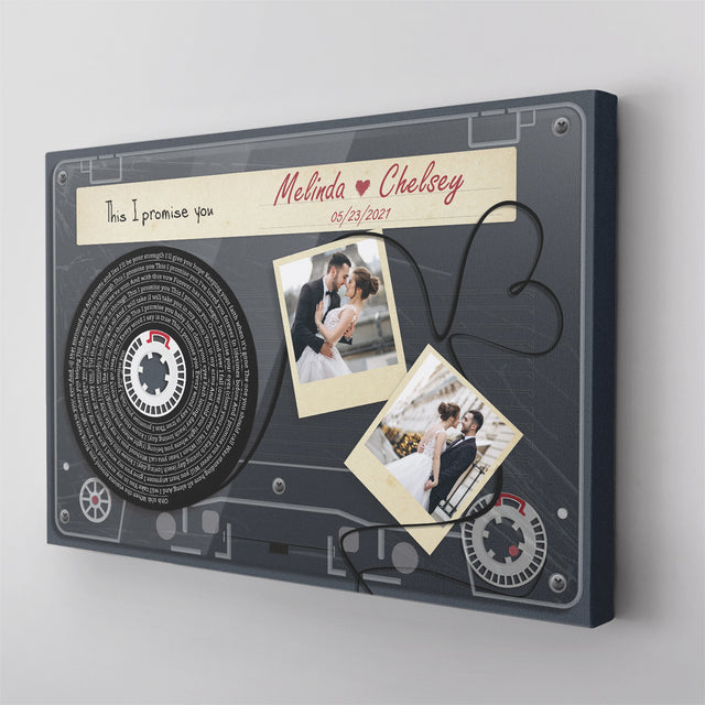 Custom Song Lyrics, Upload Photo And Customizable Text Cassette Tape Dark Blue Canvas Wall Art