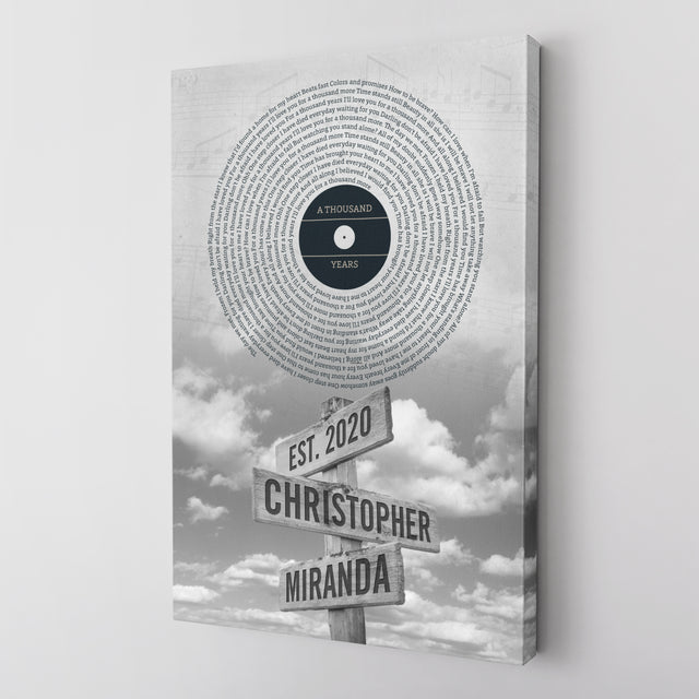 Custom Song Lyrics And Text, Street Sign, Canvas Wall Art