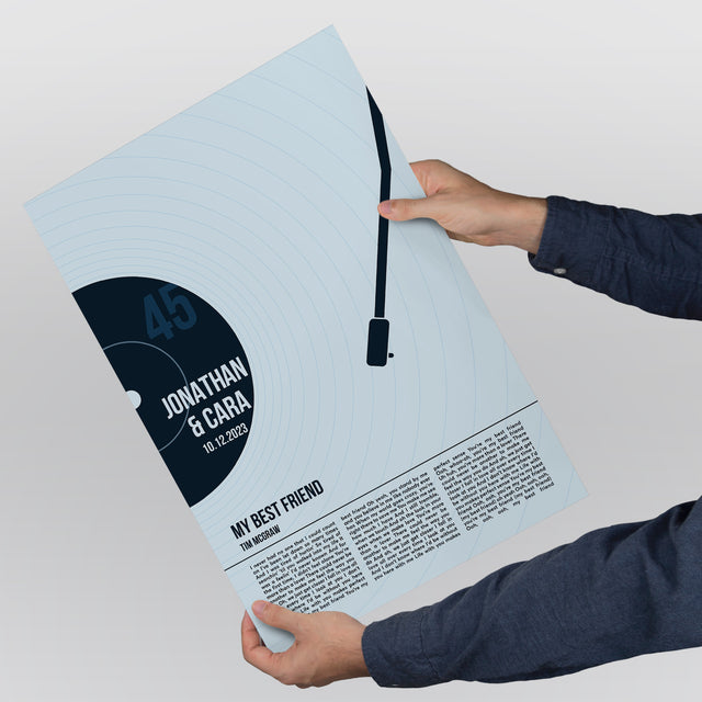 Custom Song Lyrics Framed Art Print, Ice Blue Vinyl Record Wall Art