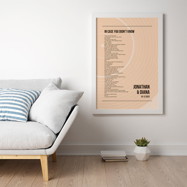 Song Lyrics Wall Art, Minimalist Sandy Vinyl Record Framed Art Print