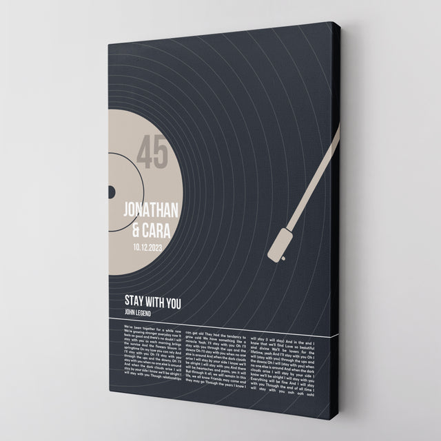 Song Lyrics Wall Art, Personalized Vinyl Record Canvas, Black Version