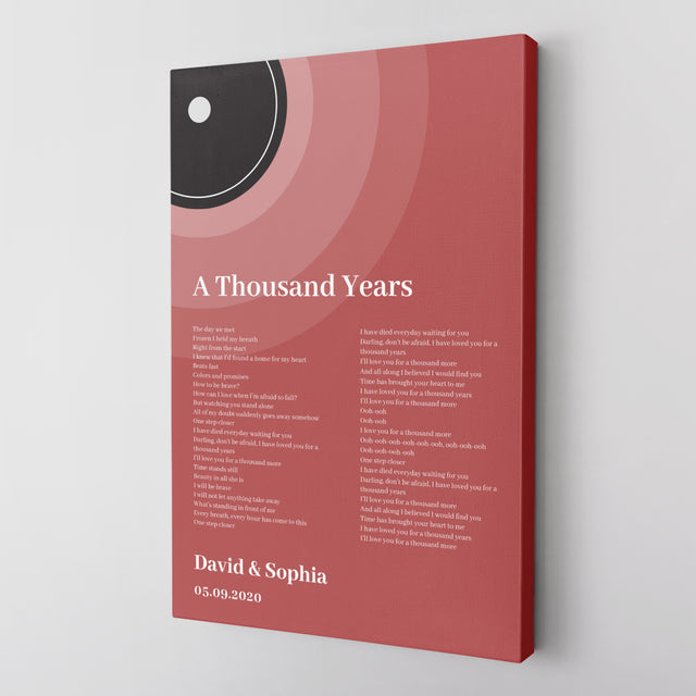 Maroon Vinyl Record Canvas Print, Personalized Song Lyrics Canvas Wall Art