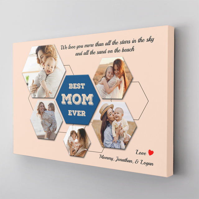 Best Mom Ever Custom Hexagon Photo Collage Canvas 5 Pictures