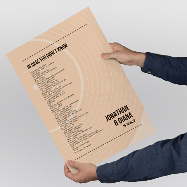 Song Lyrics Wall Art, Minimalist Sandy Vinyl Record Framed Art Print