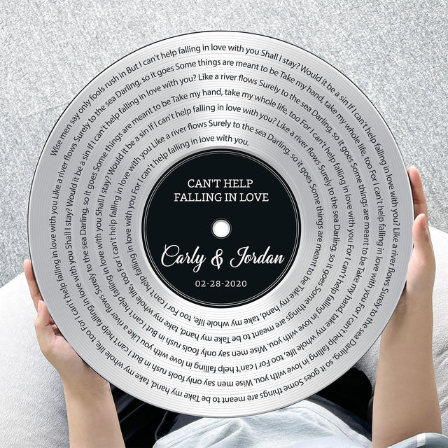 Custom Song Lyrics, Customizable Song Name And Text, Vinyl Record, Silver Style, Round Wood Sign