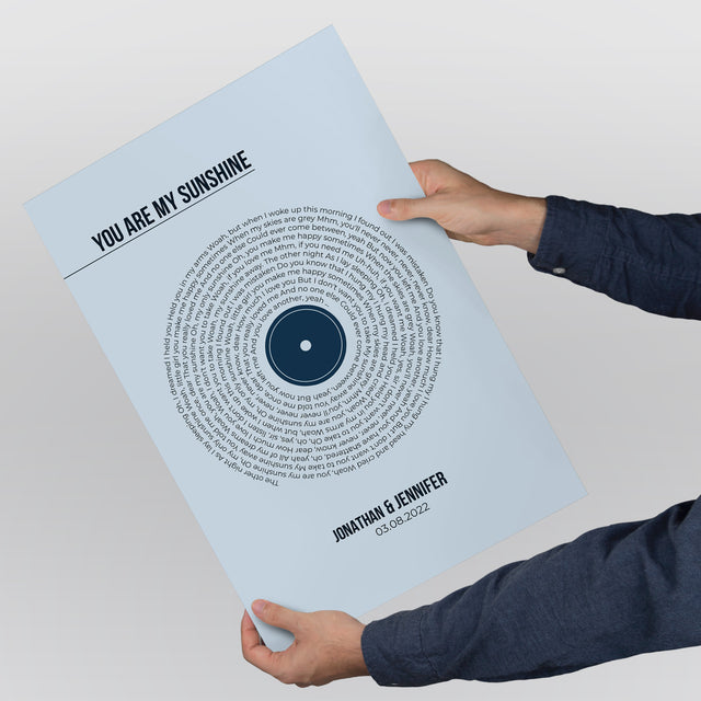 Custom Song Lyrics Print, Minimalist Pastel Blue Vinyl Record Wall Art