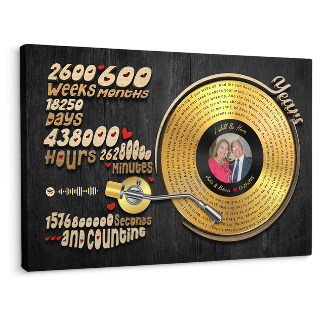 50th anniversary golden vinyl canvas with custom lyrics and photo