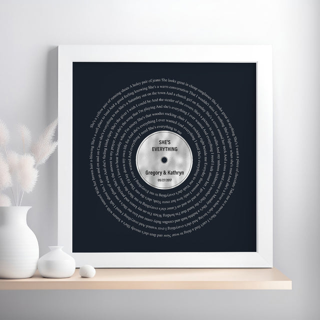 Personalized Vinyl Record Framed Art Print, Lyrics on Wall Art