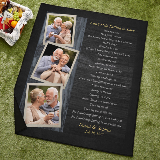 Custom Song Lyric Picnic Blanket – Personalized Photos, Names & Date