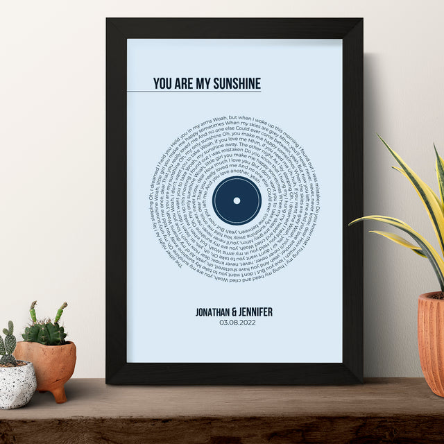 Custom Song Lyrics Print, Minimalist Pastel Blue Vinyl Record Wall Art