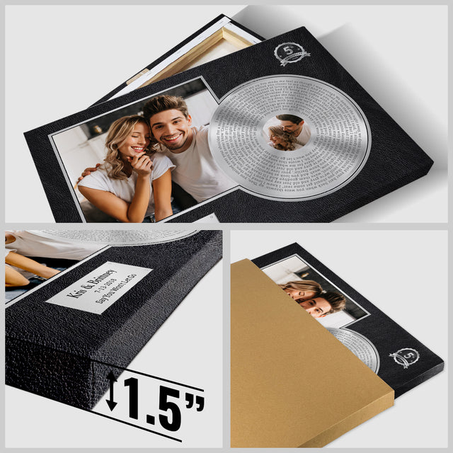 Personalized Name & Date, Upload Photo Gold Vinyl Record Canvas