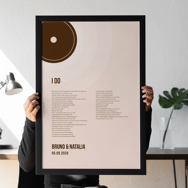 Minimalist Sandy Vinyl Record, Custom Song Lyrics Framed Art Print