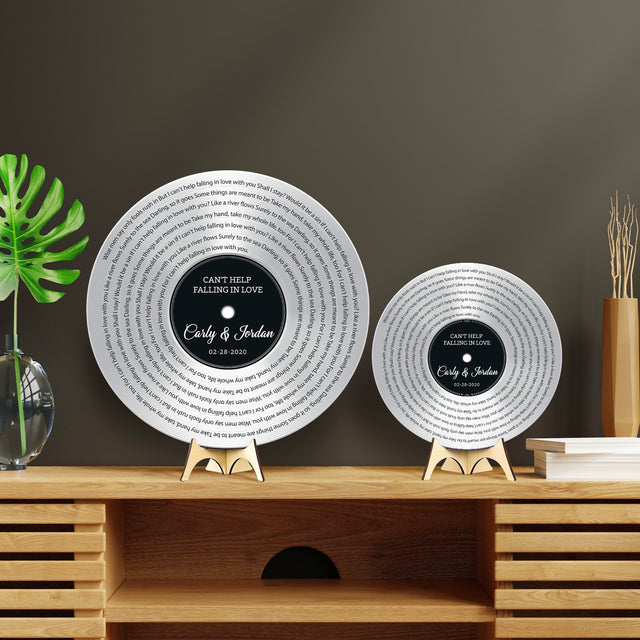 Custom Song Lyrics, Customizable Song Name And Text, Vinyl Record, Silver Style, Round Wood Sign