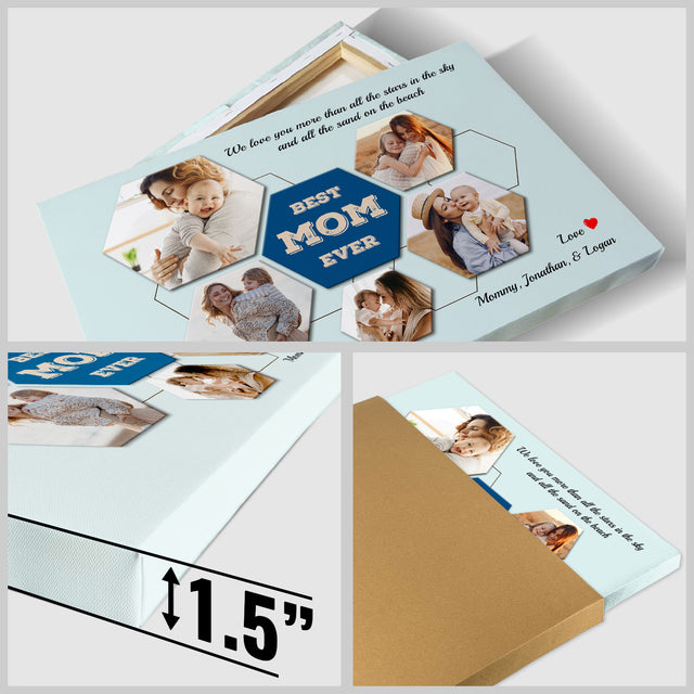Best Mom Ever Custom Hexagon Photo Collage Canvas 5 Pictures