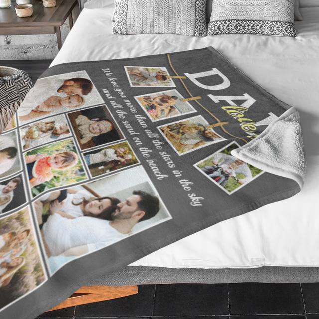Dad, I Love You, 14 Pictures, Custom Photo Name Text Blanket