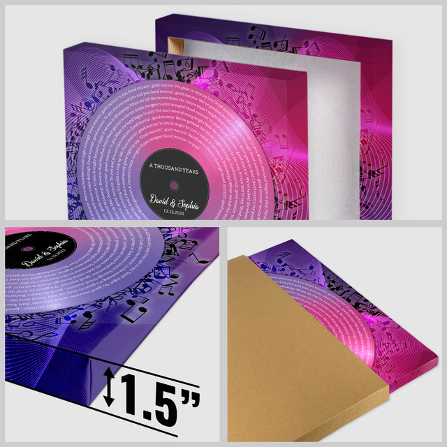 Neon Pink Purple Square Canvas, Customize Song Lyrics & Name Wall Art