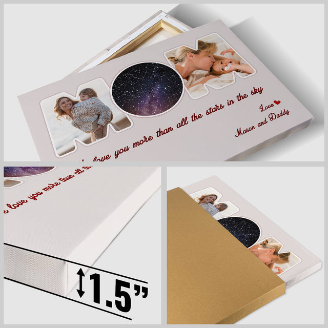 Light Grey Mom Star Map Photo Collage Canvas Print
