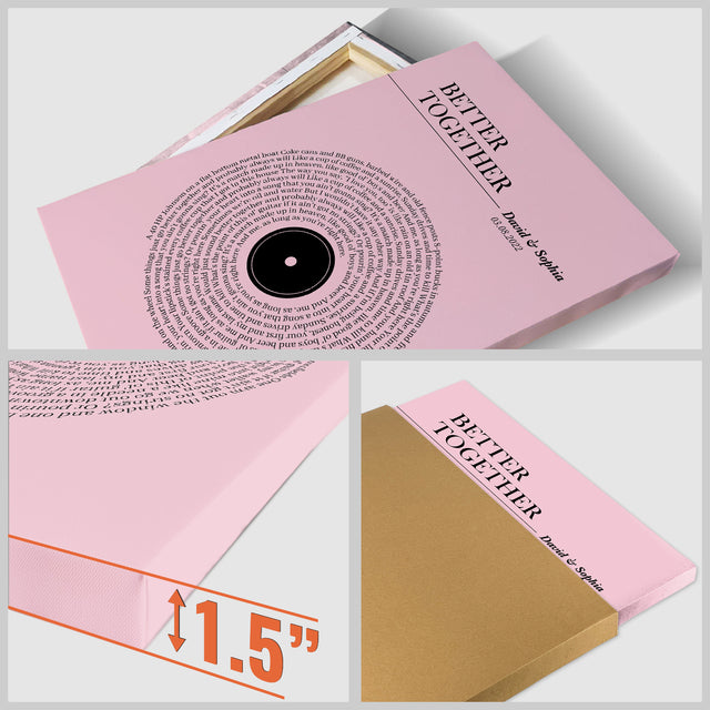 Pink Vinyl Record Canvas Print, Personalized Song Lyrics Canvas Wall Art