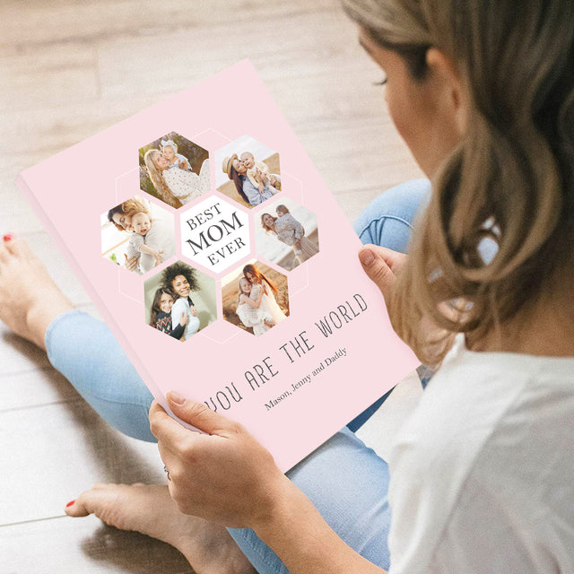 Best Mom Ever Custom Hexagon Photo Collage Canvas 6 Pictures