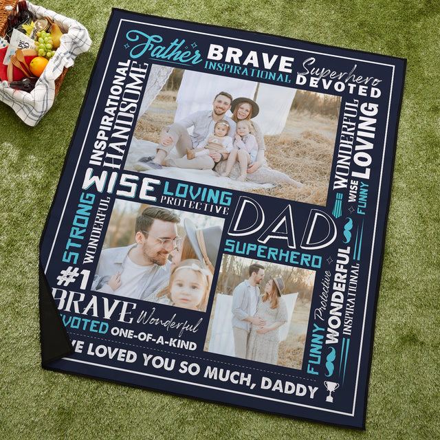 Personalized Photo Picnic Blanket - Fathers Day Blanket Gifts for Dad