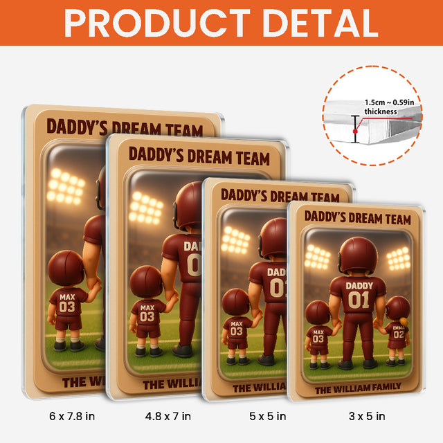 Daddy's Team Football - Personalized Family Name Acrylic Plaque